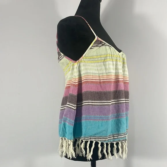 Billabong Multi colored stripped cotton fringe tank top,XS - Picture 7 of 9
